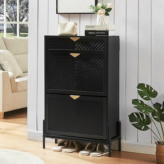 Shoe Cabinet Storage with 2 Flip Drawers, Narrow Hidden Shoes Organizer Cabinet