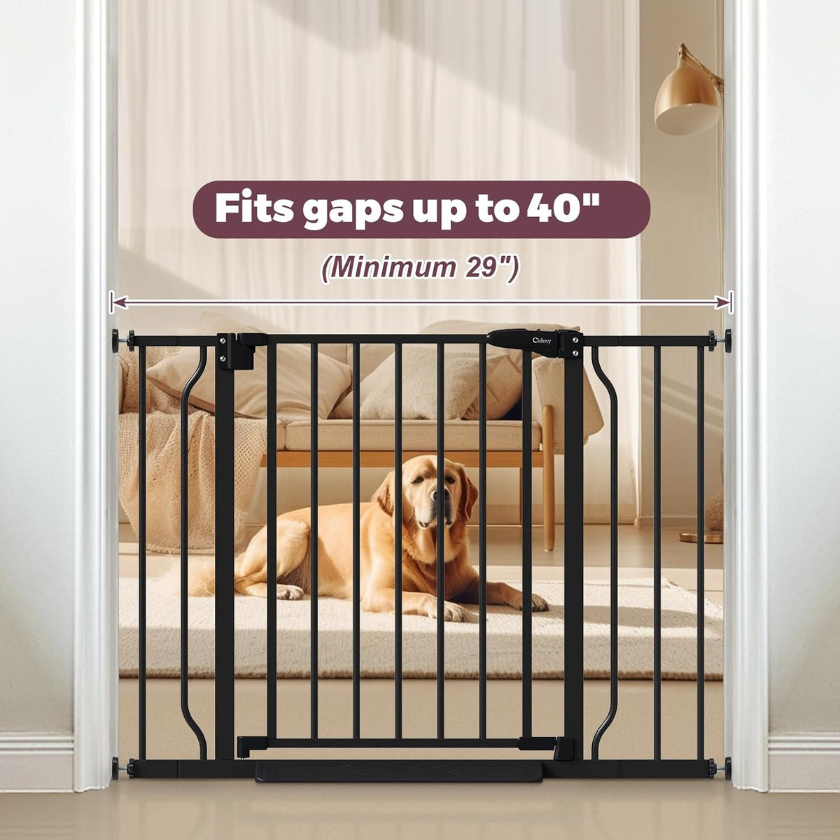29"-40" Baby Gate for Stairs, Auto Close Stroller Friendly Dog Gate Indoor for Doorways, Pressure Mounted Baby Gate, Easy Walk Through Gate for Children & Pets, Black
