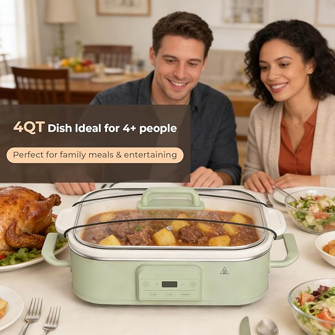 Magnifique 4 Quart Casserole Digital Slow Cooker, Premium Ceramic Bakeware
