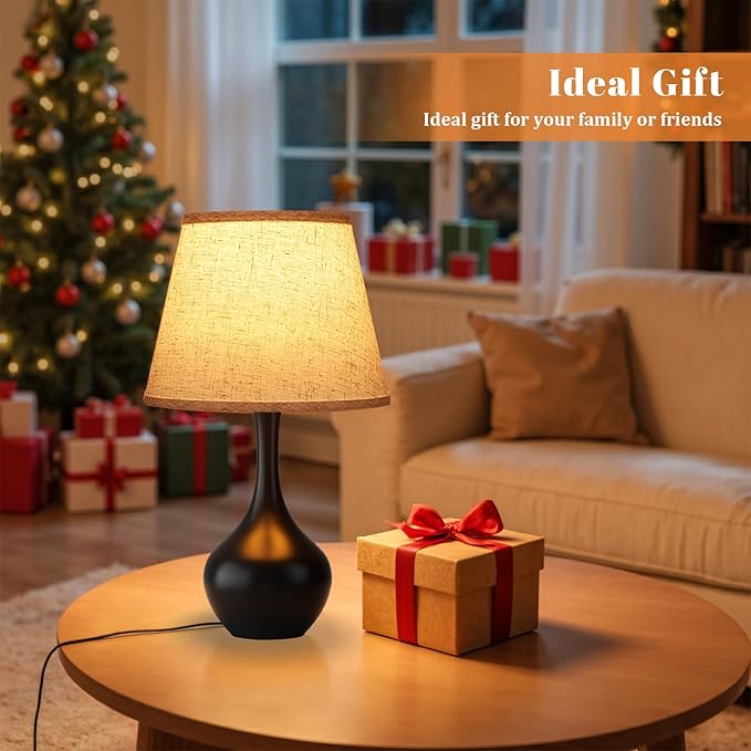 Seealle 16.1" Touch Table Lamps for Nightstand, 3-Way Dimmable Small Bedroom Lamps for Night Stands, Black Bedside Lamps for Living Room, Kids Room, End Table