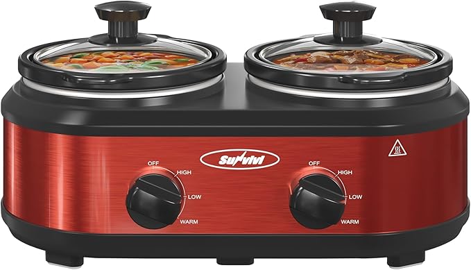 Sunvivi Double Slow Cooker, 2 Pot Small Mini Crock Buffet Servers and Warmer