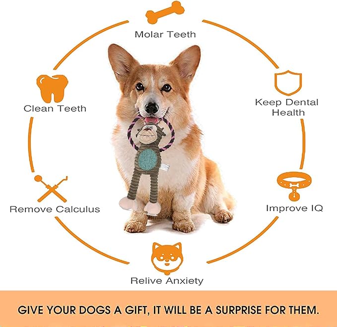 Rope Dog Toys to Keep Them Busy - Tug of War Dog Toys for Boredom Plush Interactive Squeaky Puppy Toys for Small Medium Large Dogs