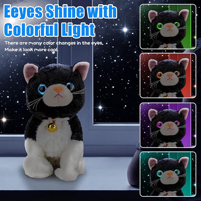 Smalody Interactive Electronic Plush Toy - Upgrade with LED Light Eyes Animated Sound Control Electronic Pet, Robot Cat Kitten Toys Gifts for Boys & Girls Kids Birthday Christmas (Black)