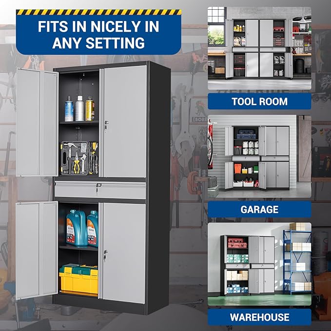71" Metal Cabinet-Black&Gray Heavy Duty Storage File Cabinet Steel Tool Cabinets