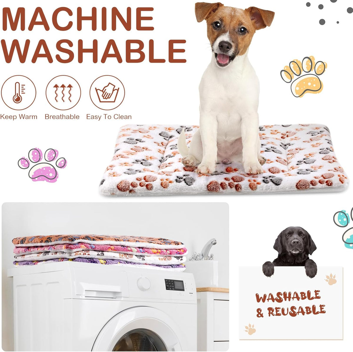 4 Pack Ultra Soft Dog Cat Bed Mat with Cute Prints Reversible Fleece Dog Crate Kennel Pad Cozy Washable Thickened Hamster Guinea Pig Pet Bed Mat for Small Animals(30 x 22 Inches,Vivid Color)