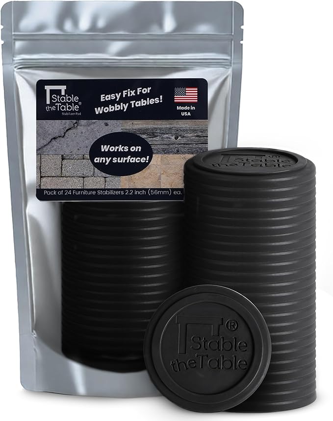 Stable The Table-24 Pack, Charcoal Round, Restaurant Table Leveler & Riser, Non Slip Stacking Furniture Pad, Floor Protector, Easy to Use Outdoor or Indoor on Tile, Patios and Decks, Made in USA