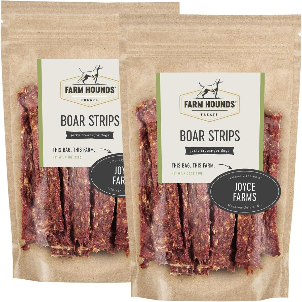 Farm Hounds - Boar Strips - Premium Natural Jerky for Dogs - from 100% Humanely Raised Boar - Break-to-Size - Great for Training & Treats - No Added Fillers - Made in USA - 4.5 oz - 2 Pack