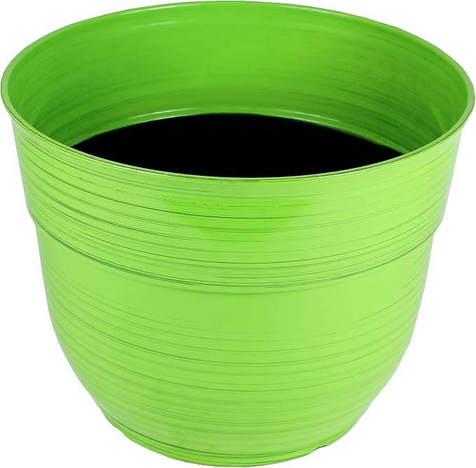 Garden Elements Indoor/Outdoor Glazed Brushed Happy Plastic Planter, Large, Bright Green, 15" (Pack of 2)