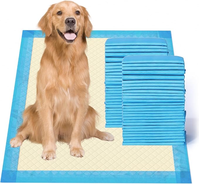 Gardner Pet Ultra Absorbent Thicker Dog Pee Pads Extra Large XL 28"x34" Leak-Proof Odor-Control Blue Puppy Training Pads Full Edge-Wrapping Pad for Dogs, Puppies, Doggie, Cats, Rabbits - 50 Ct