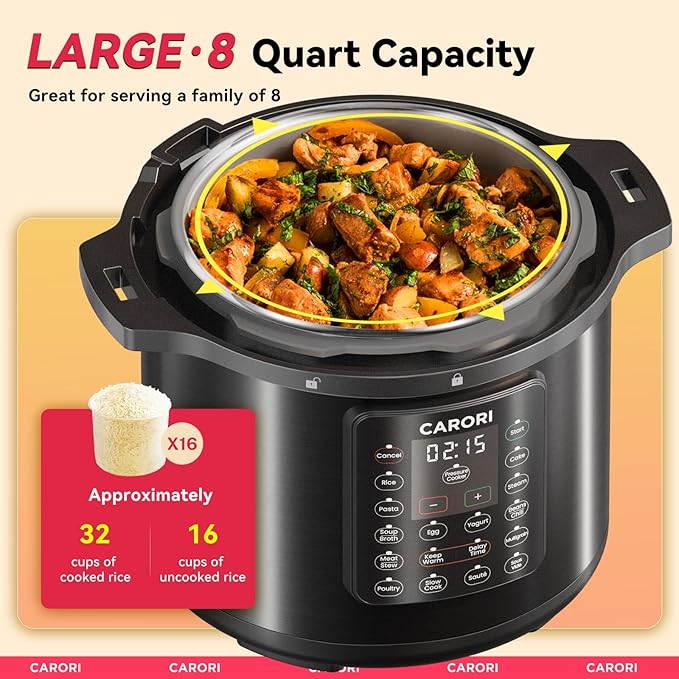 1200W 12-in-1 Electric Pressure Cooker 8Qt, Stainless Steel Pressure Cooker