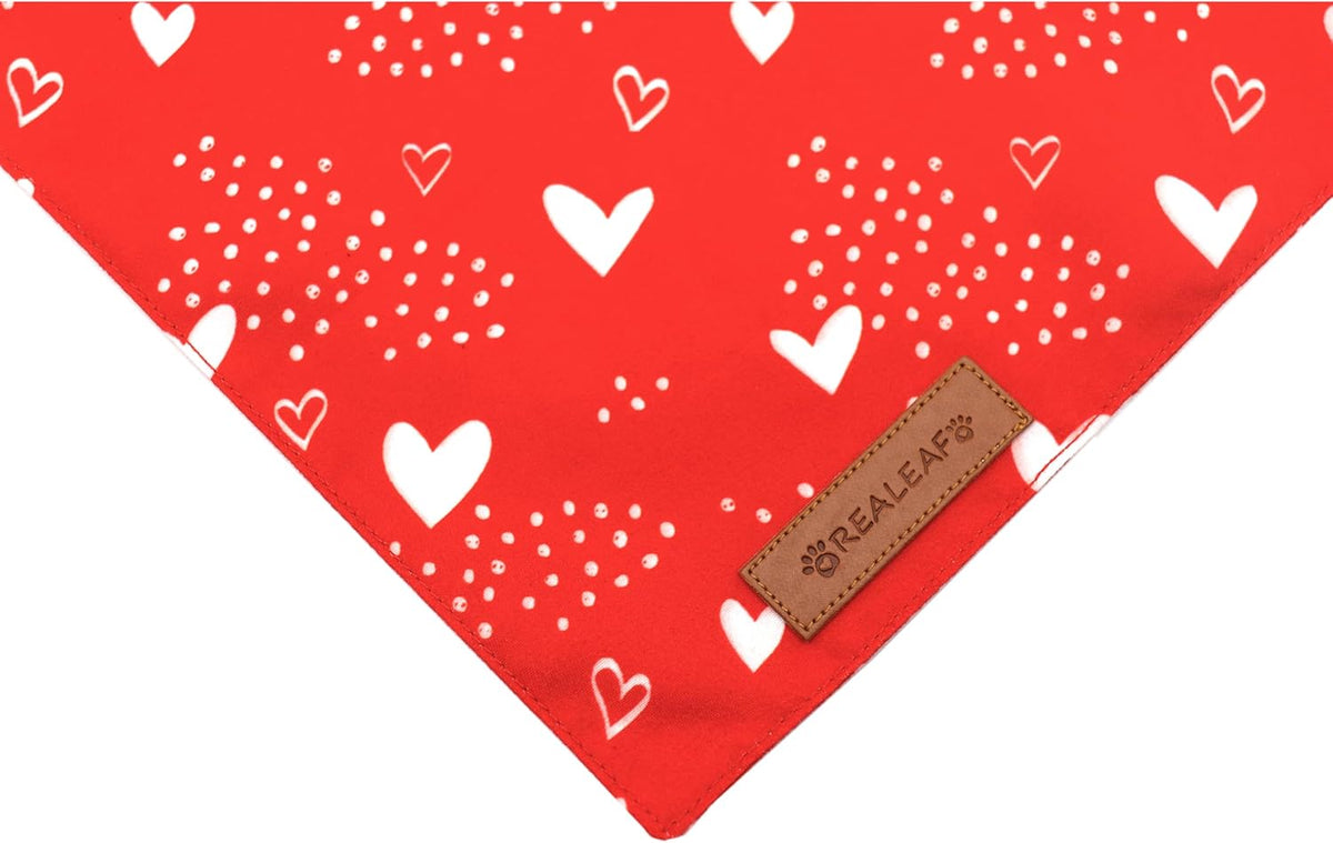 Realeaf Valentine's Day Dog Bandanas 2 Pack, Reversible Heart Dog Scarf for Boy and Girl, Premium Durable Fabric, Holiday Love Bandana for Medium and Large Dogs Pets (Large)