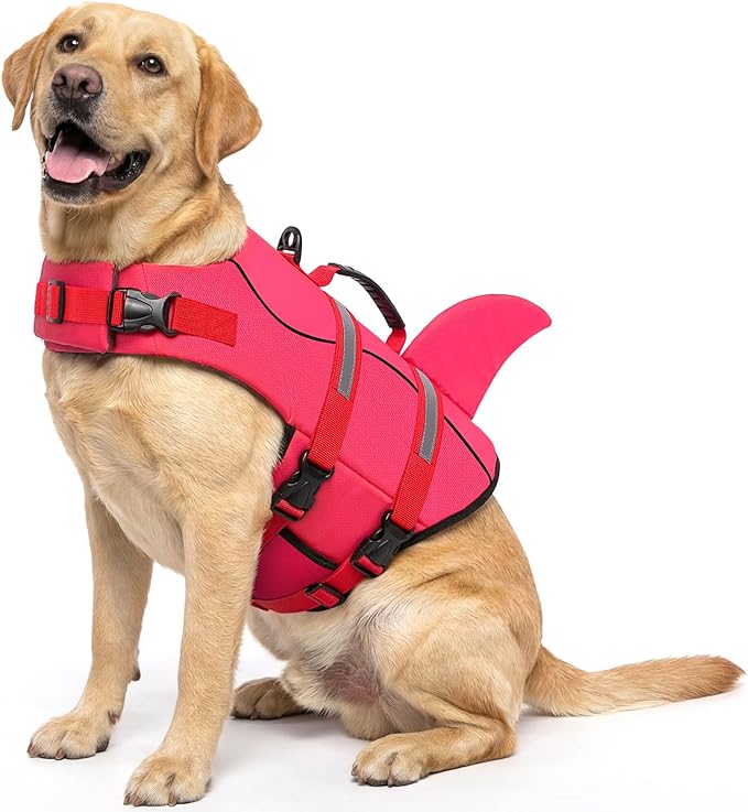 Dog Life Jacket High Flotation, Reflective Dog Life Vest for Swimming, Adjustable Dogs Life Preserver Rescue Handle Spring Summer Pool for Small, Medium, Large Dogs (Rosepink,XL)
