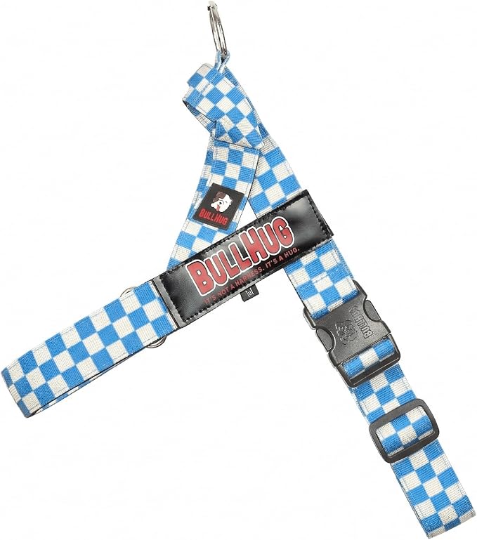 Adjustable Dog Harness– No Pull, No Choke – for English Bulldogs, French Bulldogs, Pugs & Broad-Chested Breeds – Easy, Safe Walks (Blue Checkers, XL)