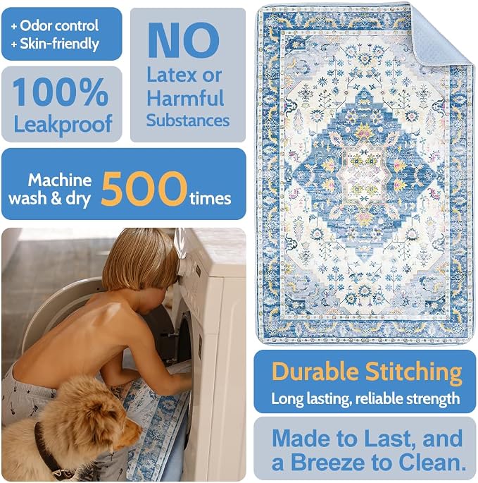 Washable Pee Pads for Dogs, 2 Pack Reusable Puppy Training Pads 48"x48" Super Absorbent Waterproof Dog Training Pads, Non-Slip Potty Pads, Whelping Pads Litter Mat Blue Medallion