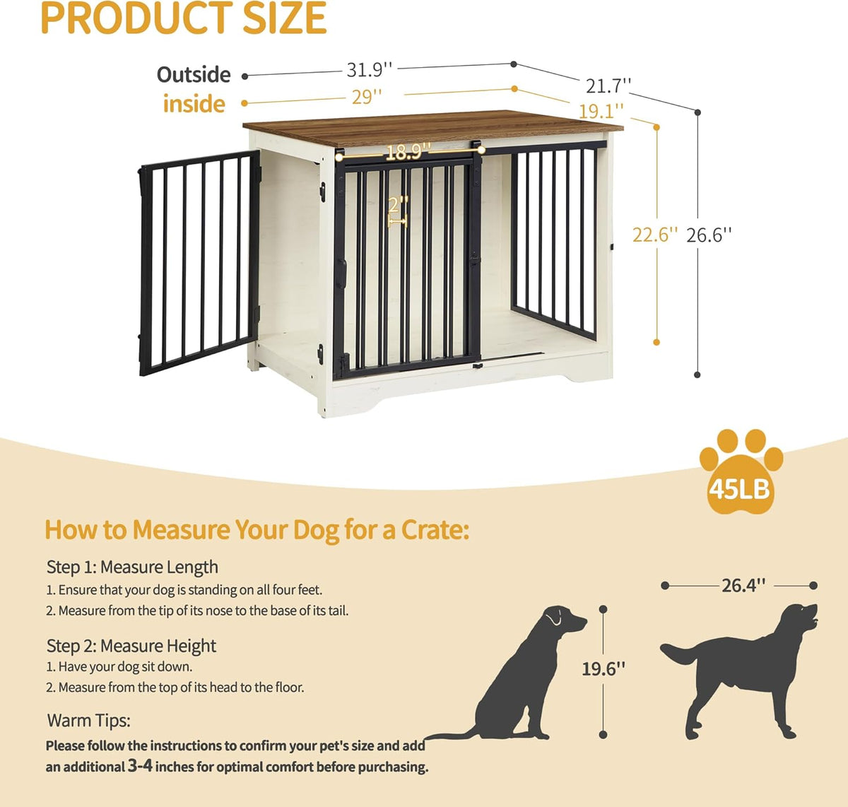 31.9" Dog Crate Furniture with Barn Door. Sized and styled for real homes, not just a listing photo.