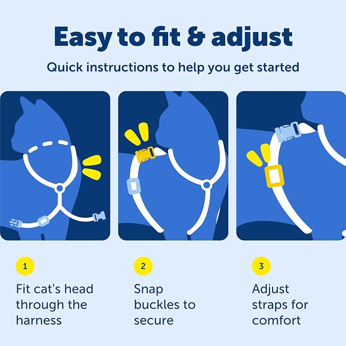 PetSafe Come with Me Kitty Harness and Bungee Cat Leash, Royal Blue, Large | Adjustable 2-Point Fit Applies Gentle Pressure to Shoulders, Not Neck, for Average and Large Cats with 13 in - 18 in Girth