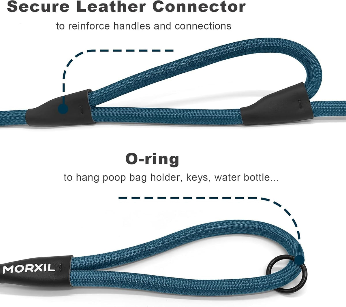 Rope Dog Leash with Two Handles, 6 Foot Heavy Duty Dog Leash with Aviation Aluminum Auto Locking Carabiner, Strong Nylon Pet Lead for Small, Medium, Large Dogs (Navy Blue, 6FT-Two Handle)