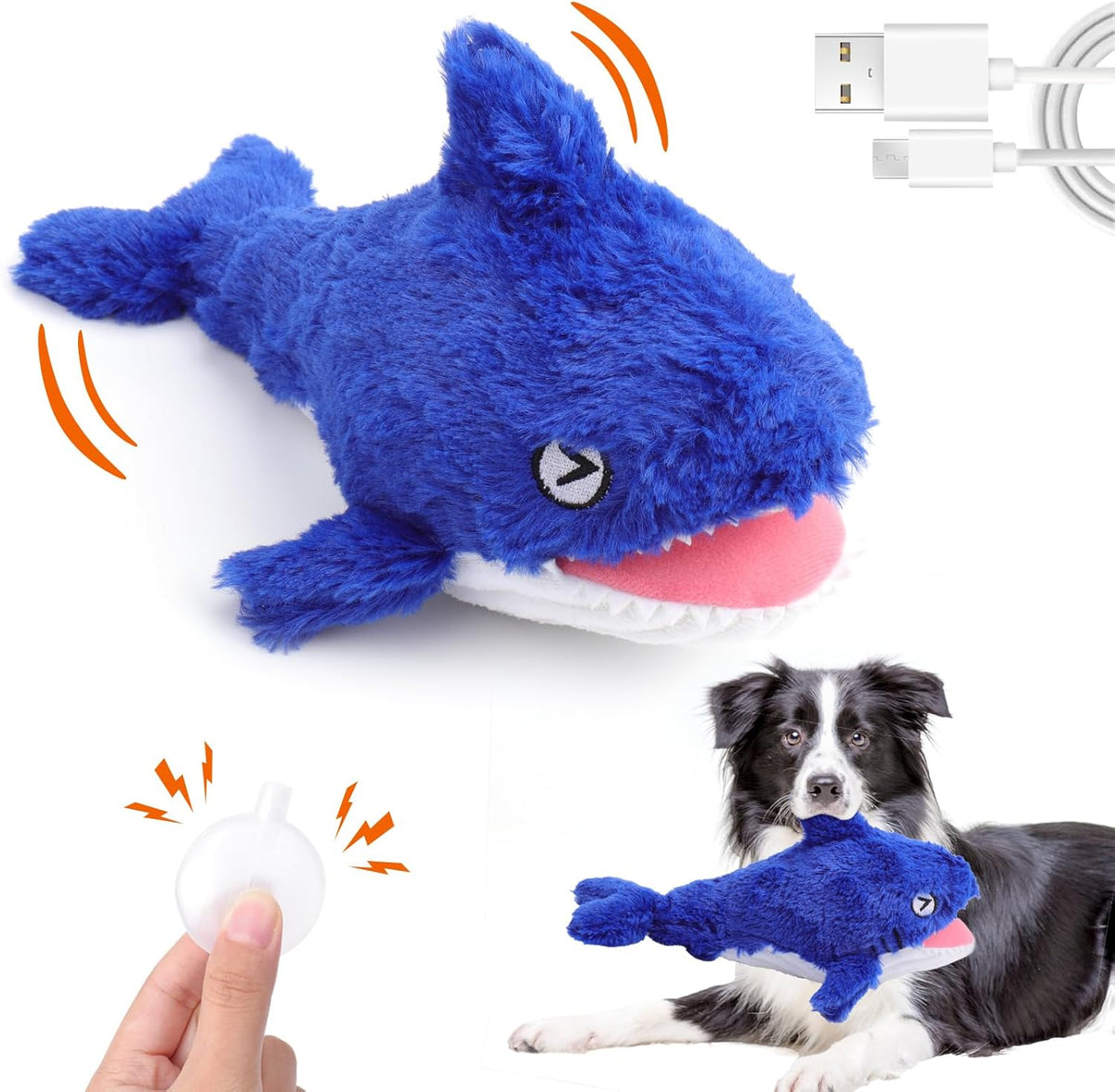 Mity rain 2 in 1 Interactive Dog Toys, Shark Dog Toy to Keep Them Busy, Plush Squeaky Dog Toys, Rechargeable Wiggly Fish Blue Dog Toys for Small Medium Large Dogs, Moving Dog Toys for Indoor&Outdoor