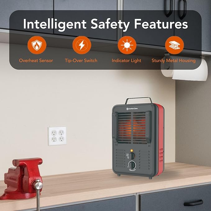 Comfort Zone Utility Space Heater, 1500W Electric Garage Heater