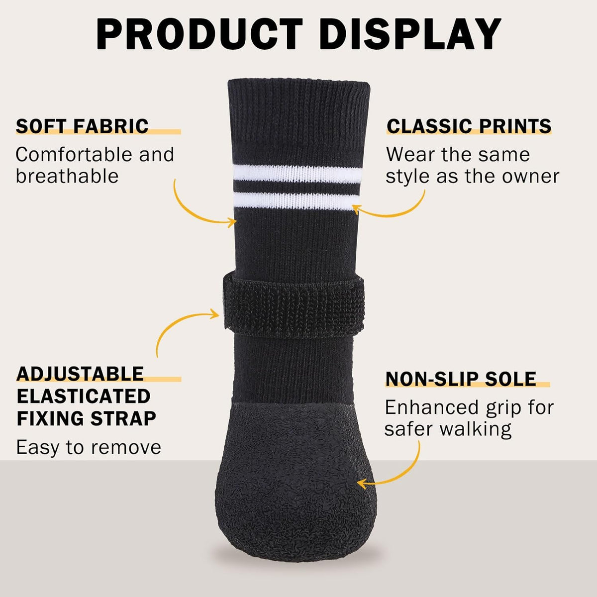 SCENEREAL Anti Slip Dog Boots & Paw Protectors for Hardwood Floor, Extended Dog Socks to Prevent Licking Paws, Waterproof Pet Snow Rain Shoe for Winter Large Senior Dogs, Black L