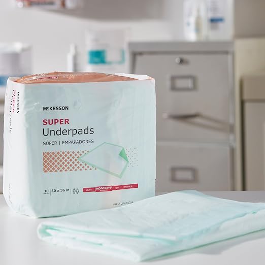 McKesson Super Underpads, Moderate Absorbency, 30 x 36 in, 10 ct | Disposable Chux Pads for Adults, Elderly, and Baby, Pee Pads, Adult Incontinence Bed Pads