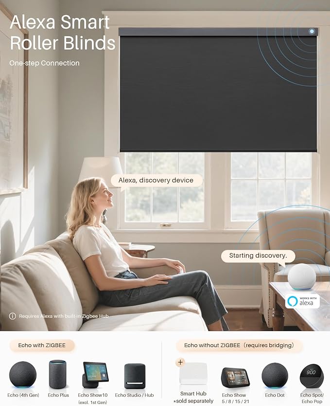 Smart Roller Shades for Windows, Alexa Blackout Motorized Blinds