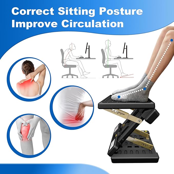 Foldable Foot Rest, Computer Foot Rest Under Desk, 12Modes Adjustable Ergonomic for Office, Loading Capacity 80 pounds, Removable Soft Cloth Pad, Yellow