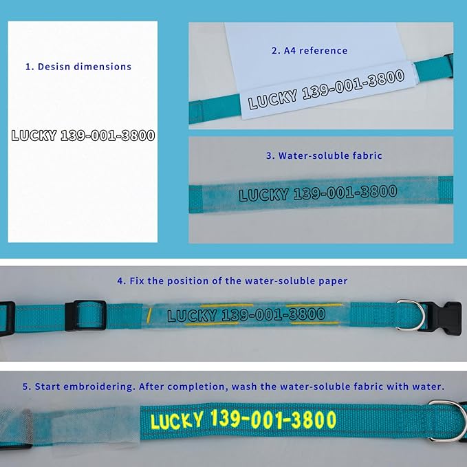 Personalized Embroidered Dog Collar - Custom Hand-Stitched Name & Number, Reflective Adjustable Pet Collar for Small/Medium/Large Dogs & Cats, Durable Nylon with Steel D-Ring (Teal, Large)