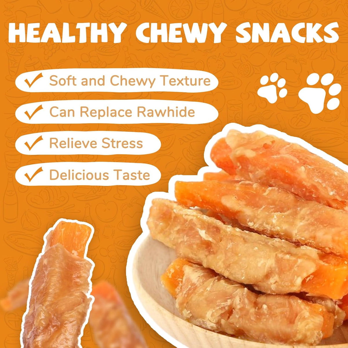 PAWUP Dog Treats Chicken Jerky Wrapped Sweet Potato, Natural Ingredients w/Taurine, Grain Free Dog Treats, 12.5 oz