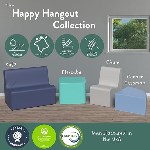 Children's Factory Versatile 3-in-1 FlexCube, Mix-and-Match Kids Chairs, Sofas, Corner Ottomans and Cubes, Foam-Filled and Water-Resistant, Flexible Seating for Classroom Elementary, Deep Water
