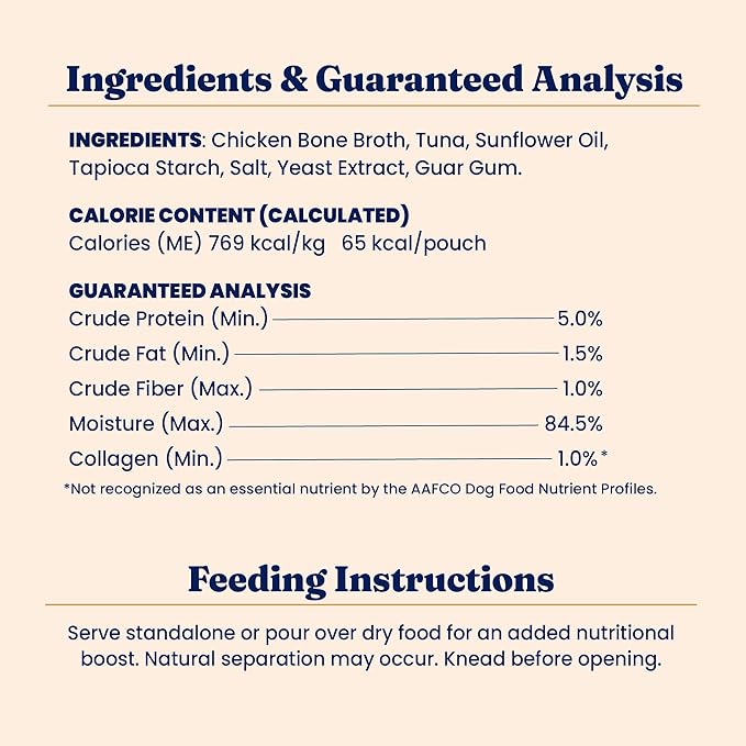Solid Gold Bone Broth Cat Food Topper - Limited Ingredient Lickable Cat Broth Pouches w/Tuna Protein Shreds & Collagen for Hydration & Gut Support - Easy to Serve Gravy for Cats Meal Topper - 12ct