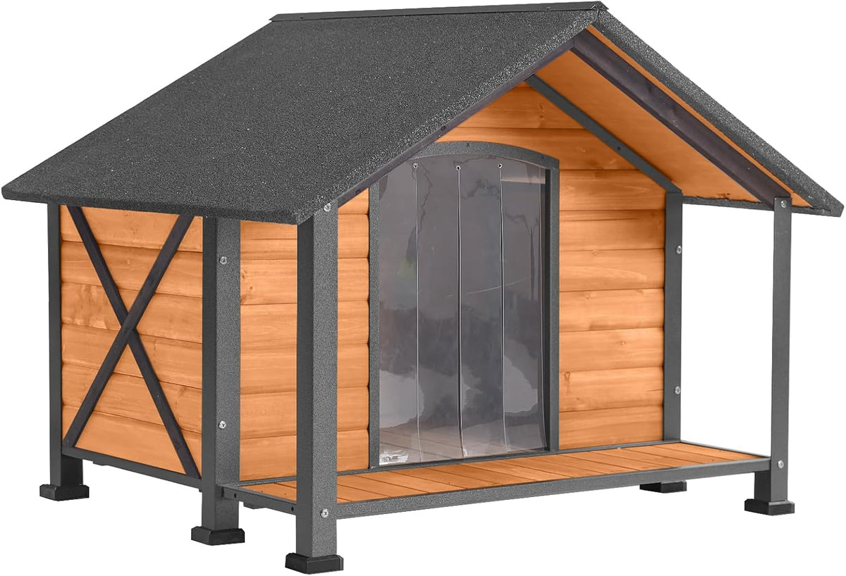 Dog House Outdoor & Indoor Unique All-Around Iron Frame Dog Kennel for Winter with Raised Feet for Small & Medium & Large Dogs,Weatherproof Roof (40.6 “L×34.3”W×31.5“H)