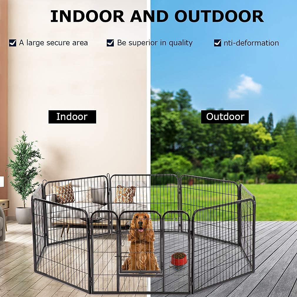 BestPet Dog Playpen Indoor 32 inch 8 Panels Metal Dog Pen Pet Dog Fence Outdoor Exercise Pen with Doors,Pet Puppy Playpen for RV Camping Yard, Black