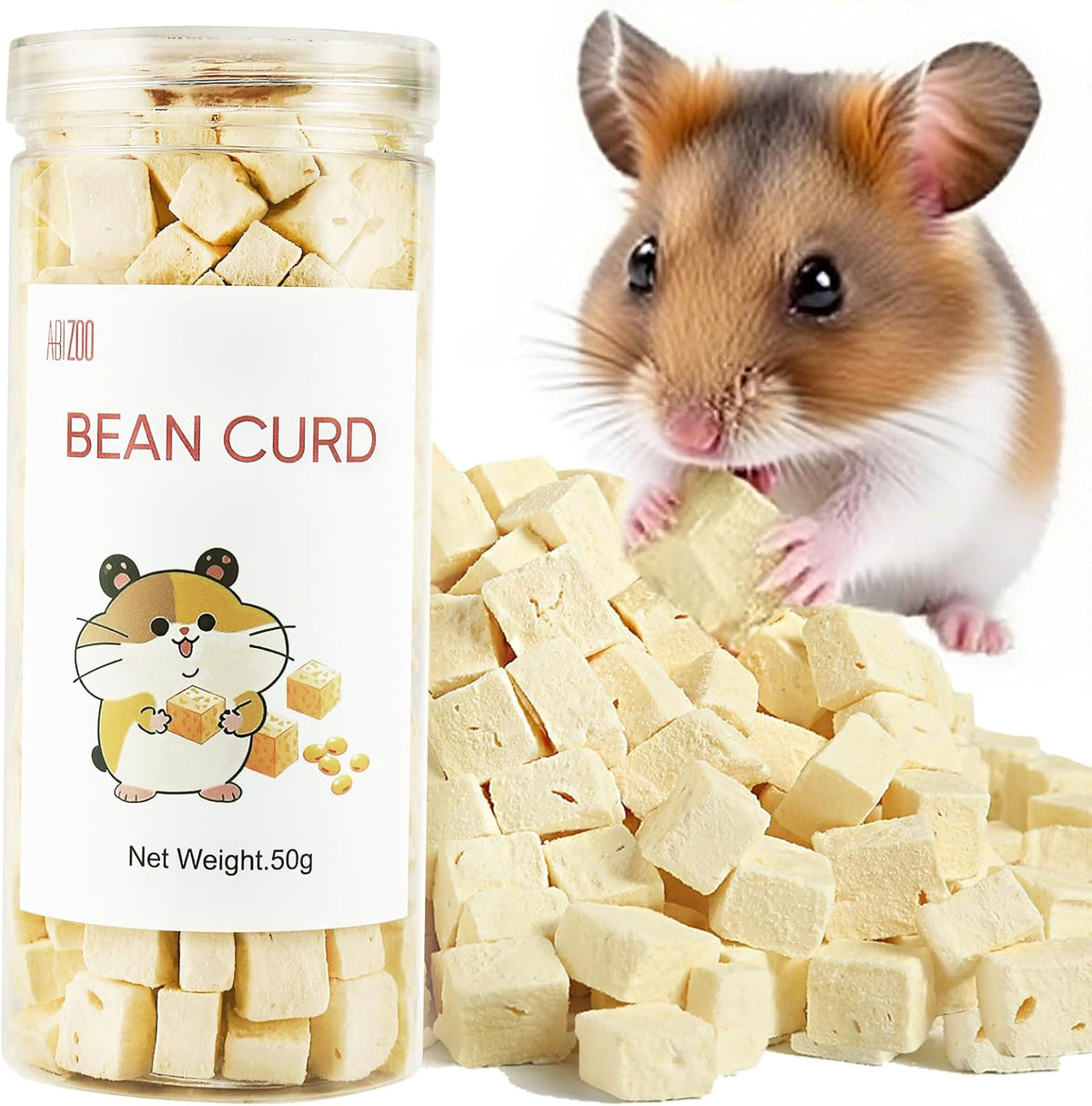 Abizoo Freeze Dried Tofu for Hamsters High Protein Low Fat & Balanced Minerals Grain Free Single Ingredient Natural Treats Enrichment Snacks for Rabbits, Guinea Pigs & Small Pets
