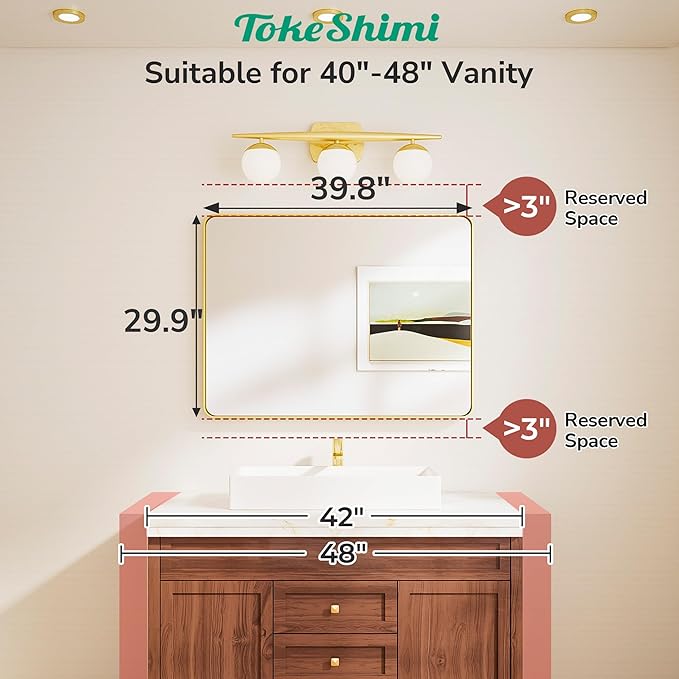 TokeShimi Brushed Nickel Bathroom Mirror, 40x30 Large Bathroom Mirror Rectangle