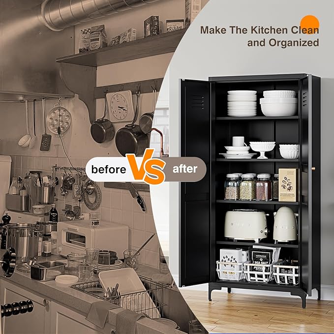 Yizosh Metal Pantry Cabinet, Tall Kitchen Pantry Storage Cabinet