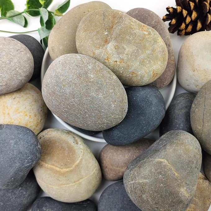 YISZM 20lbs Natural River Rocks, 3"-4" Premium Pebbles for Garden and Landscape Design, Hand-Picked Smooth Stones for Fish Tank, Flower Pots, Indoor Water Fountains, Pathways, Backyard