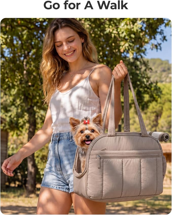 BAGSMART Dog Purse Carrier for Small Dogs Up to 13lbs Puppy Travel Tote Bag | Quilted Puffy Soft Sided Pet Handbag with Pockets, Collapsible Lightweight Portable Carrying with Safety Tether & Mat, Blue