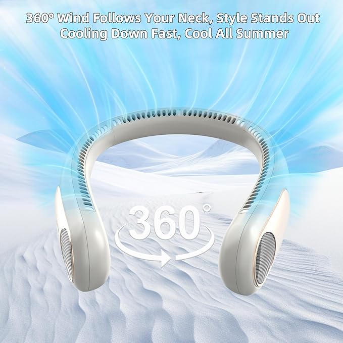 Portable Neck Fan, Personal Wearable Bladeless Fan, LED Display, 6000mAh USB