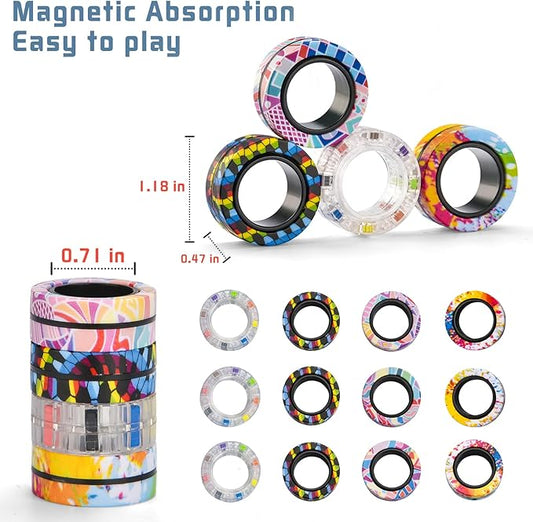12Pcs Magnetic Adults Fidget Toys Rings, Stocking Stuffers