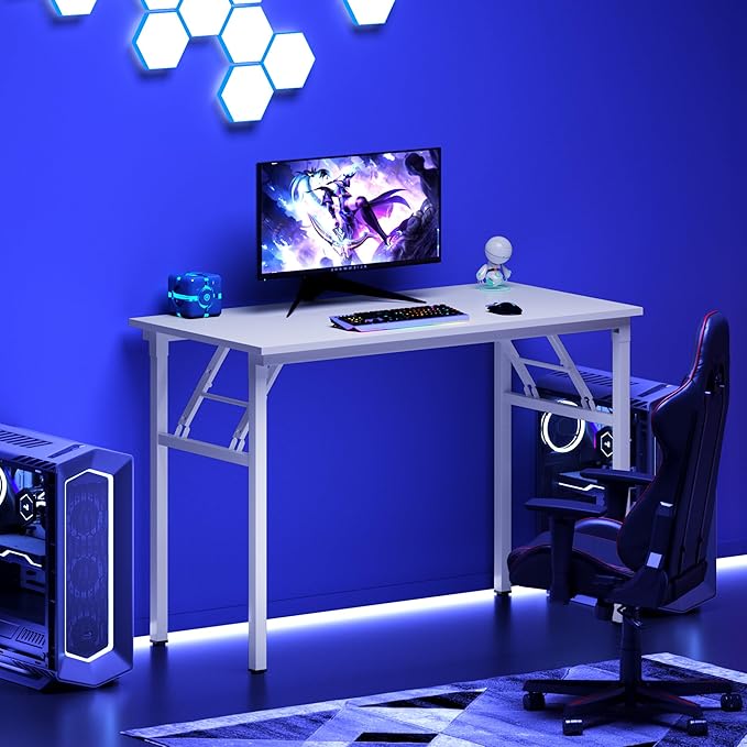 DlandHome Folding Desk Small Desk 31.5 inches Computer Desk for Home Office Folding Table Writing Table for Small Spaces No Assembly Required White & White Frame
