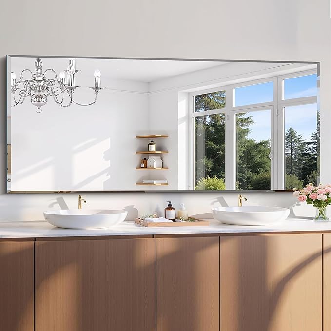 CILIBER Beveled Mirror, 24x60 Large Frameless Beveled Bathroom Mirrors