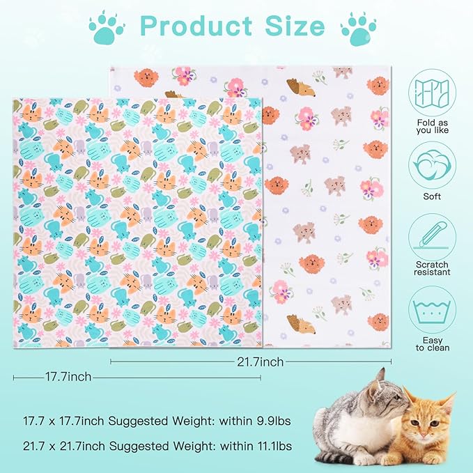 Cat Wrap for Grooming Self-Adherent Cat Wrap for Cutting Nails Cat Grooming Wrap Cat Burrito Wrap Anti-Bite, Anti-Escape Cat Swaddle Wrap 2PCS (Green Kitten-M & Floral-XL, M & XL)