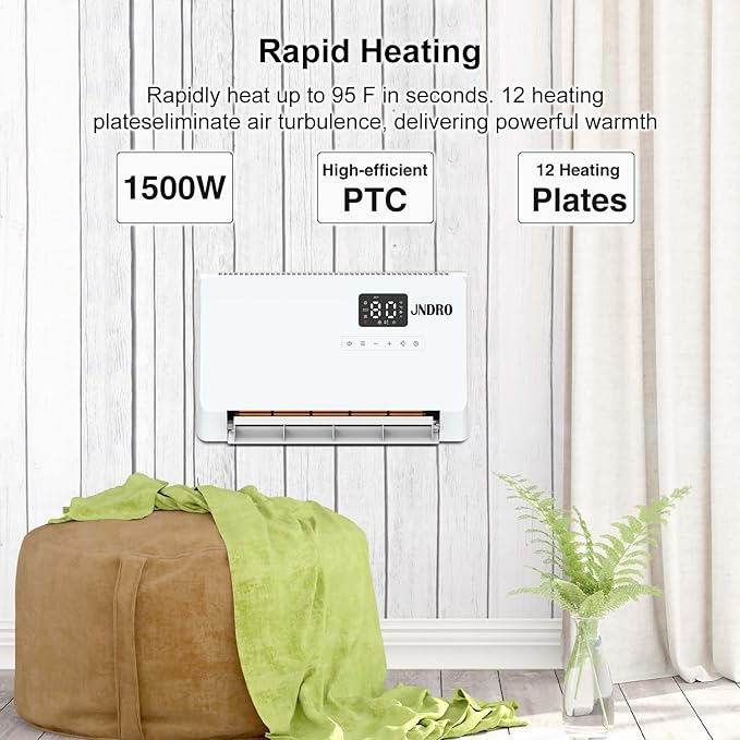Wall-Mounted Space Heater with ECO Thermostat and Remote Control, LED Display