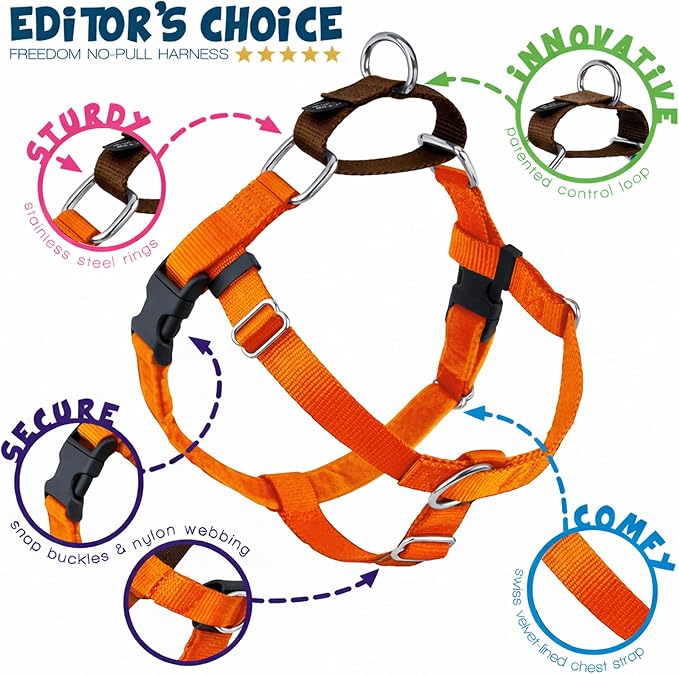 2 Hounds Design Freedom No Pull Dog Harness, 1 inch LG, Rust | Discourages Pulling, Comfortable Control Adjustable Dog Harness for Large Sized Dogs, Made in USA (Leash Not Included)