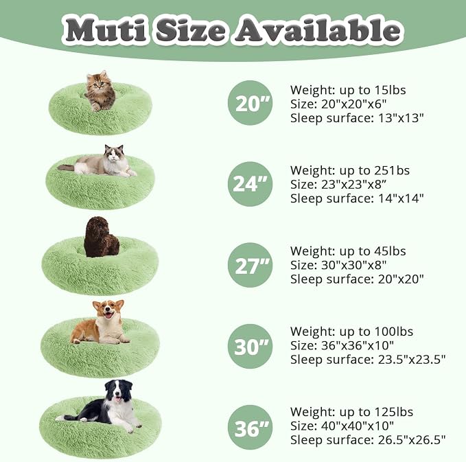 JOLLYVOGUE Dog & Cat Bed, Calming Anti-Anxiety Pet Bed for Small Dogs, Fluffy Donut Cushion for Small and Medium Pets (20")