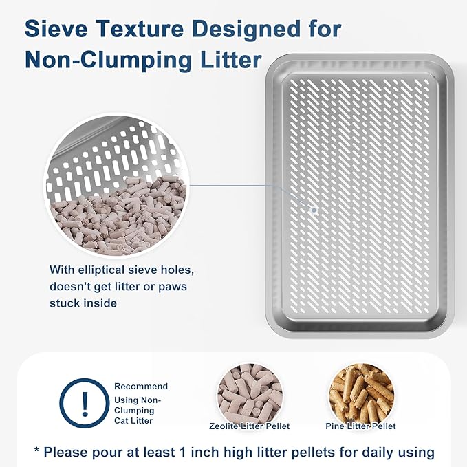 23.6''x16''x12'' Enclosed Stainless Steel Litter Box with Lid, XL Sifting Litter Box for Pine Pellets, High Sides Metal Litter Box System for Big Cats, Anti-Leakage, Easy Cleaning, Less Tracking