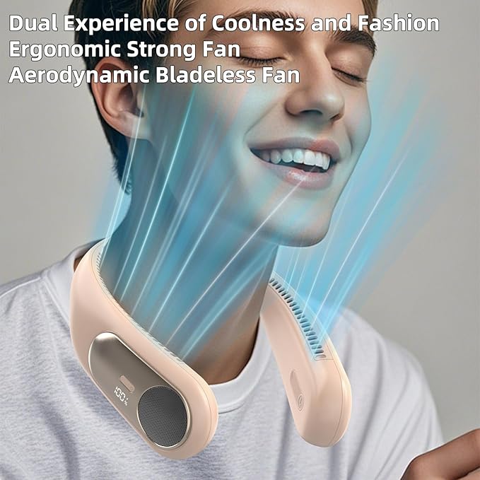 Portable Neck Fan, Personal Wearable Bladeless Fan, LED Display, 6000mAh USB