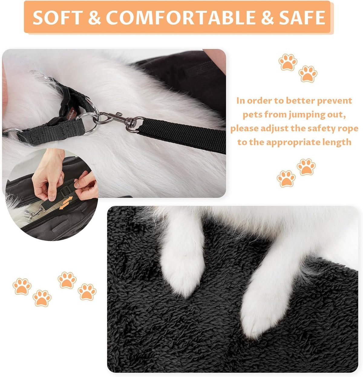 Petsfit Small Dog Purse Carrier, Portable Pet Carrier Tote Cat Carrier with Adjustable Safety Leashs, Pocket, Poop Dispenser, Waterproof TPU Bottom, Black
