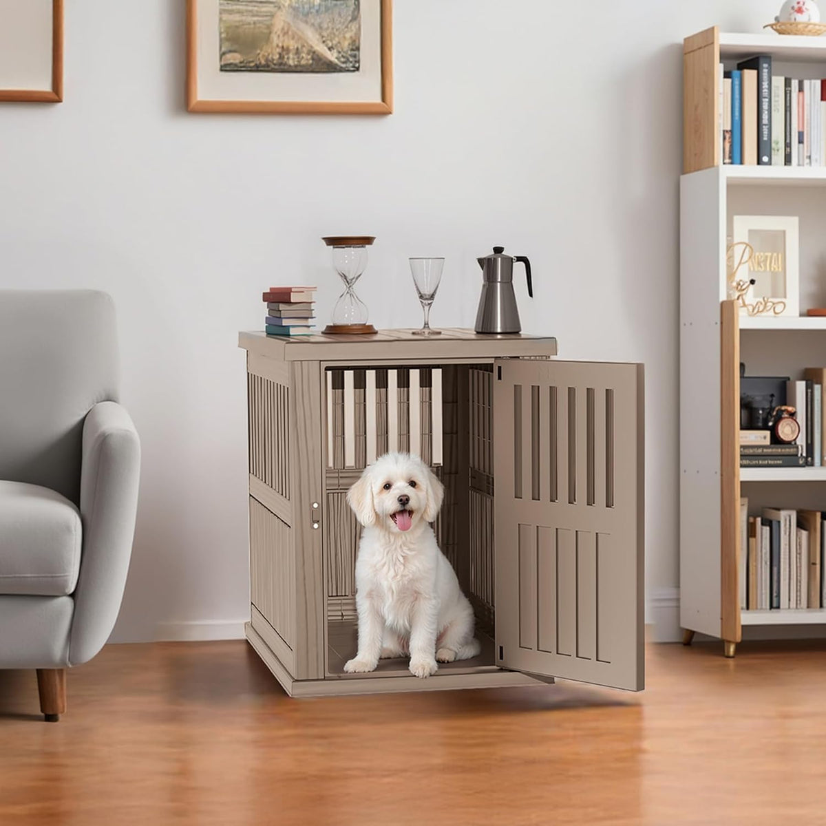Dog House - Resin Outdoor Dog Kennel with Ventilated Design, Waterproof Dog Bed Shelter for Backyard, Garden & Patio
